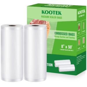 kootek vacuum sealer bags for food, 8 in x 50 ft 2 rolls vacuum seal bag rolls, commercial grade, bpa free, vac freezer bags for food storage, meal prep or sous vide