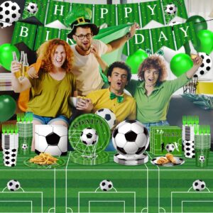 Soccer Party Decorations, 143Pcs Soccer Birthdday Party Supplies-Serves 24 with Soccer Plates and Napkins Tablecloth and Birthday Banner Balloons for Soccer Sports Theme Birthday Decorations