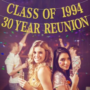 Happy 30th Anniversary Banner, Class of 1994, 30 Years Later, Class Reunion Party Decorations Gold Glitter