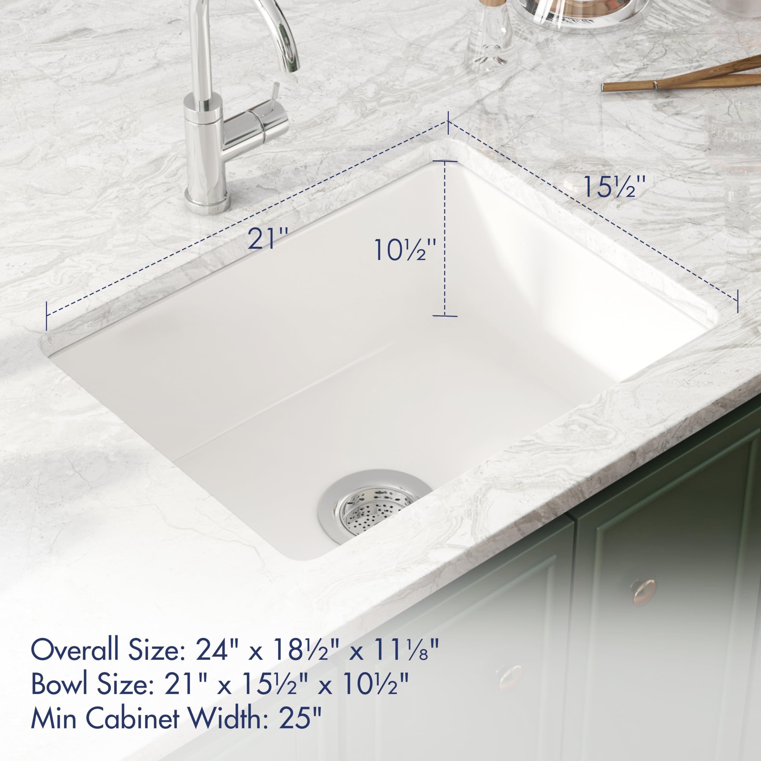 Drop in Kitchen Sink, Eridanus 24" x 18" Undermount Kitchen Sink 24 Inch Fireclay Sink Dual Mount White Kitchen Sink Topmount Deep Single Bowl with Bottom Grid and Strainer Drain