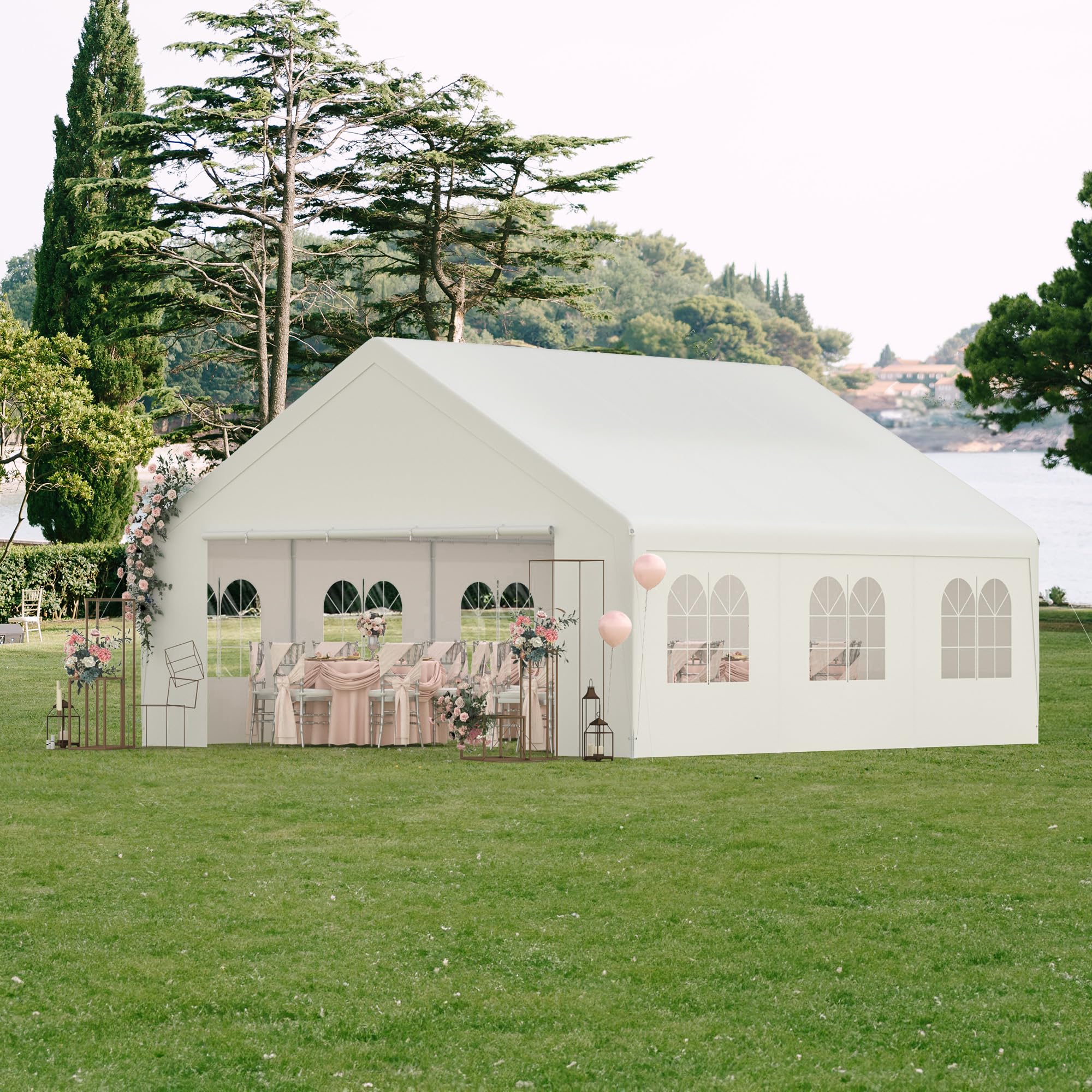 Carport, 20 x 20 Heavy Duty Carport Canopy with Removable Sidewall, Portable Garage with All-Season Tarp, Outdoor Storage Shelter Water-Resistant Car Canopy for Party Event Wedding Gathering (20x20ft)