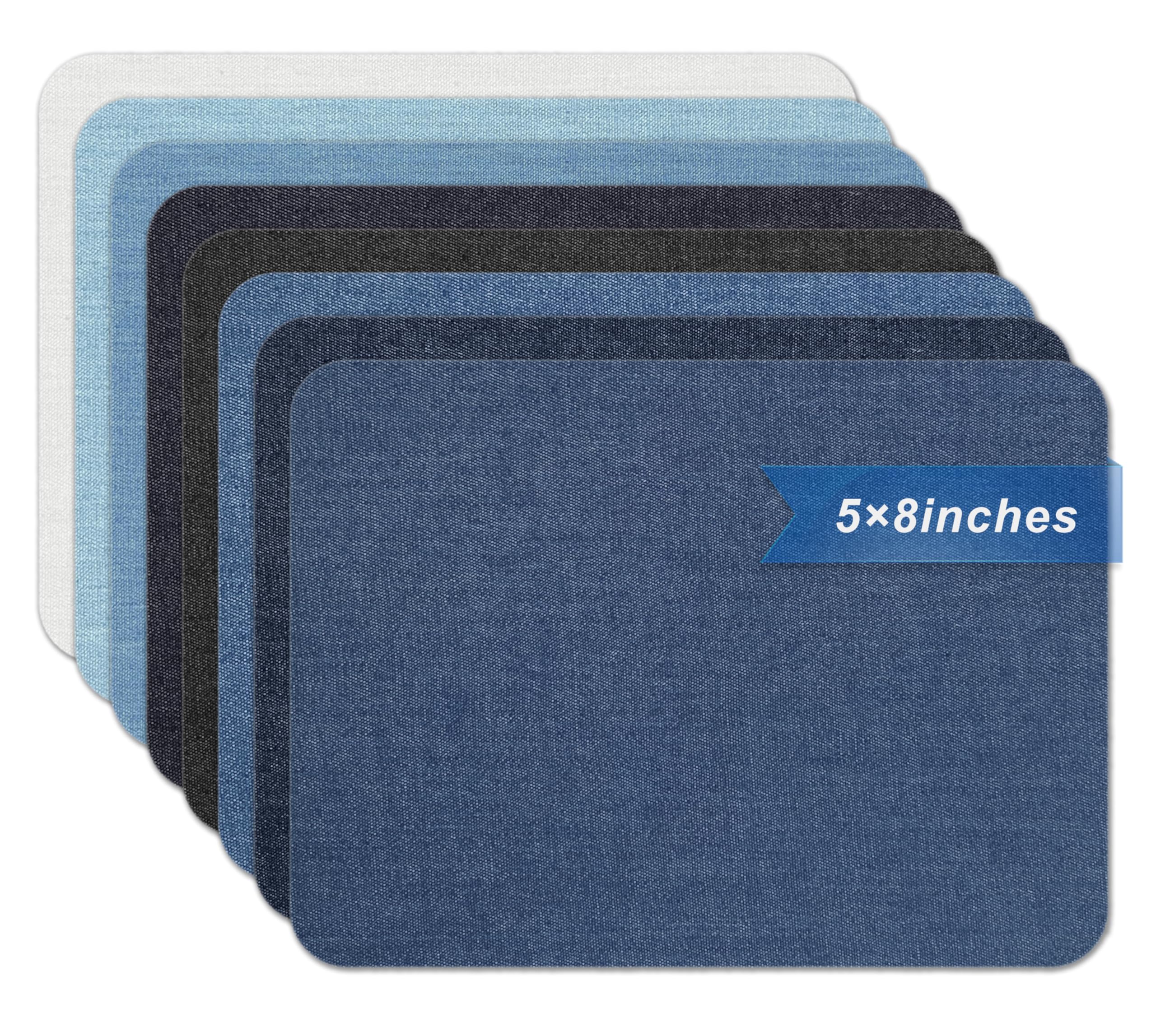 Azobur Iron on Patches for Clothing Repair, 8 Pcs Jean Patches for Inside and Outside, Sew on Iron on Denim Patches for Jeans Kits 5"x 8"（Eight Colors）