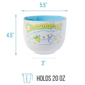 Silver Buffalo Sanrio Hello Kitty and Friends Cinnamoroll Lemons Ceramic Ramen Noodle Rice Bowl with Chopsticks, Microwave Safe, 20 Ounces