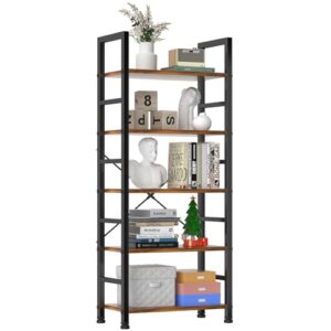 sweetcrispy book shelf, 5 tier bookcase, tall bookshelf modern book case for books, garage kit, cds, movies, industrial corner storage organizer for bedroom home office kitchen living room rust brown