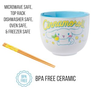 Silver Buffalo Sanrio Hello Kitty and Friends Cinnamoroll Lemons Ceramic Ramen Noodle Rice Bowl with Chopsticks, Microwave Safe, 20 Ounces