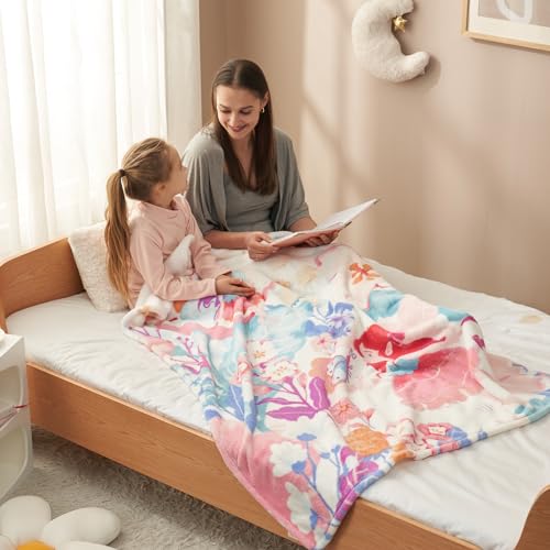 Cozy Bliss Garden Fairy Throw Blanket for Kids Luxury Printed Single Layer Plush - Offside Pure White, Most Giftable for Your Baby and Toddler 43"x59"