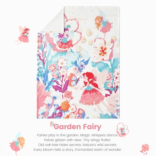 Cozy Bliss Garden Fairy Throw Blanket for Kids Luxury Printed Single Layer Plush - Offside Pure White, Most Giftable for Your Baby and Toddler 43"x59"