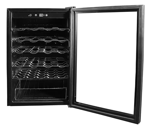 Hamilton Beach HBWF4303, 43-Bottle Wine Cooler Fridge Cellar with Curved Wire Shelves, Digital Control, Mirror Finish