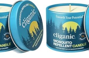 Cliganic Natural Mosquito Repellent Candle (Pack of 2) | Citronella, DEET Free, Essential Oil Infused for Outdoor, Camping | Burns 18 Hours