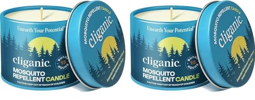 Cliganic Natural Mosquito Repellent Candle (Pack of 2) | Citronella, DEET Free, Essential Oil Infused for Outdoor, Camping | Burns 18 Hours