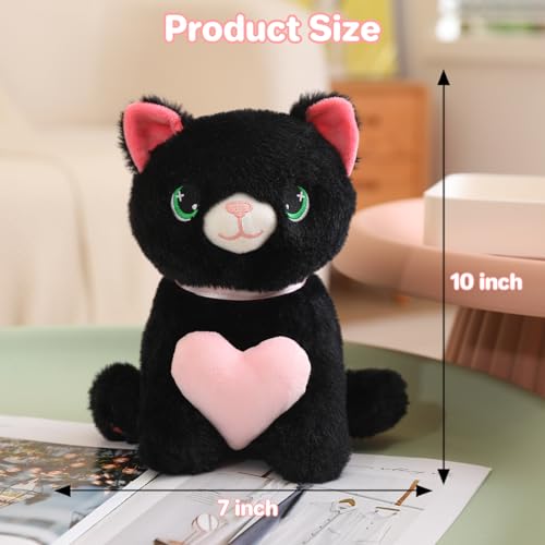 TOYSYM Cat Plush Toy Cute Heart Cat Stuffed Animal Soft Kitty Plushies Pillow Kawaii Pink Heart Plushie Doll Valentine's Day Gifts Birthday for Kid Lover Decor 10 inch