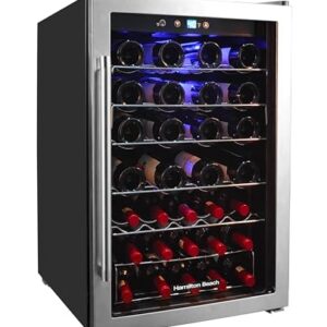 Hamilton Beach HBWF4303, 43-Bottle Wine Cooler Fridge Cellar with Curved Wire Shelves, Digital Control, Mirror Finish