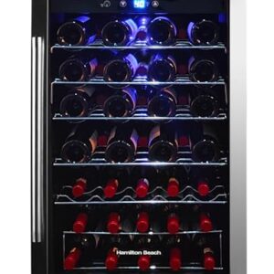 Hamilton Beach HBWF4303, 43-Bottle Wine Cooler Fridge Cellar with Curved Wire Shelves, Digital Control, Mirror Finish