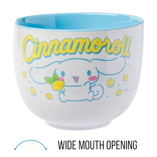 Silver Buffalo Sanrio Hello Kitty and Friends Cinnamoroll Lemons Ceramic Ramen Noodle Rice Bowl with Chopsticks, Microwave Safe, 20 Ounces