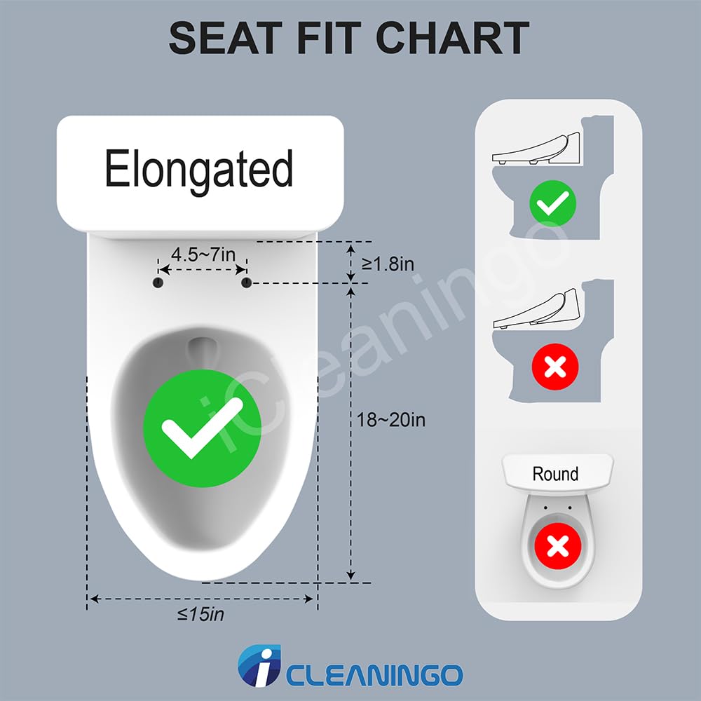 DC01 iCleaningo bidet auto open and close,Bidet Attachment For Toilet Warm Water,Heated Bidet Toilet Seat Elongated,Bidet Seat Dryer,Vortex Sprayer, Auto Nightlight,White,Elongated,3 Year Warranty