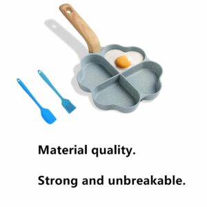 AISIBO Egg Frying Pan, Nonstick Egg Frying Pan with Brush Scraper, Four-Cup Fried Egg Pan Multi Egg Frying Pan for Burger, Omelet, Outdoor Camping (Blue)