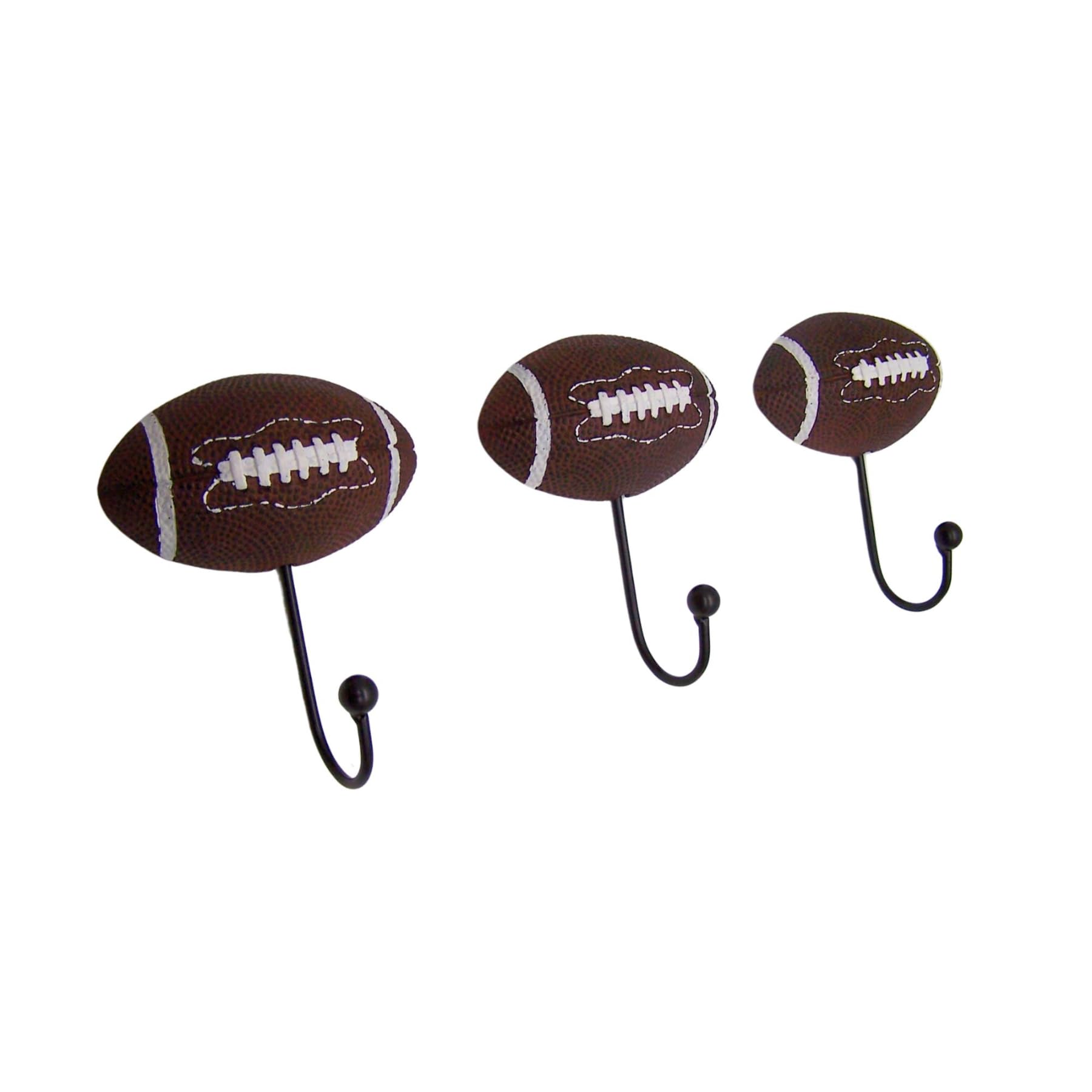 Wowser Football Wall Hooks, Set of 3, Sporty Interior Design, Wall Mounted Decor, 5.25 Inches