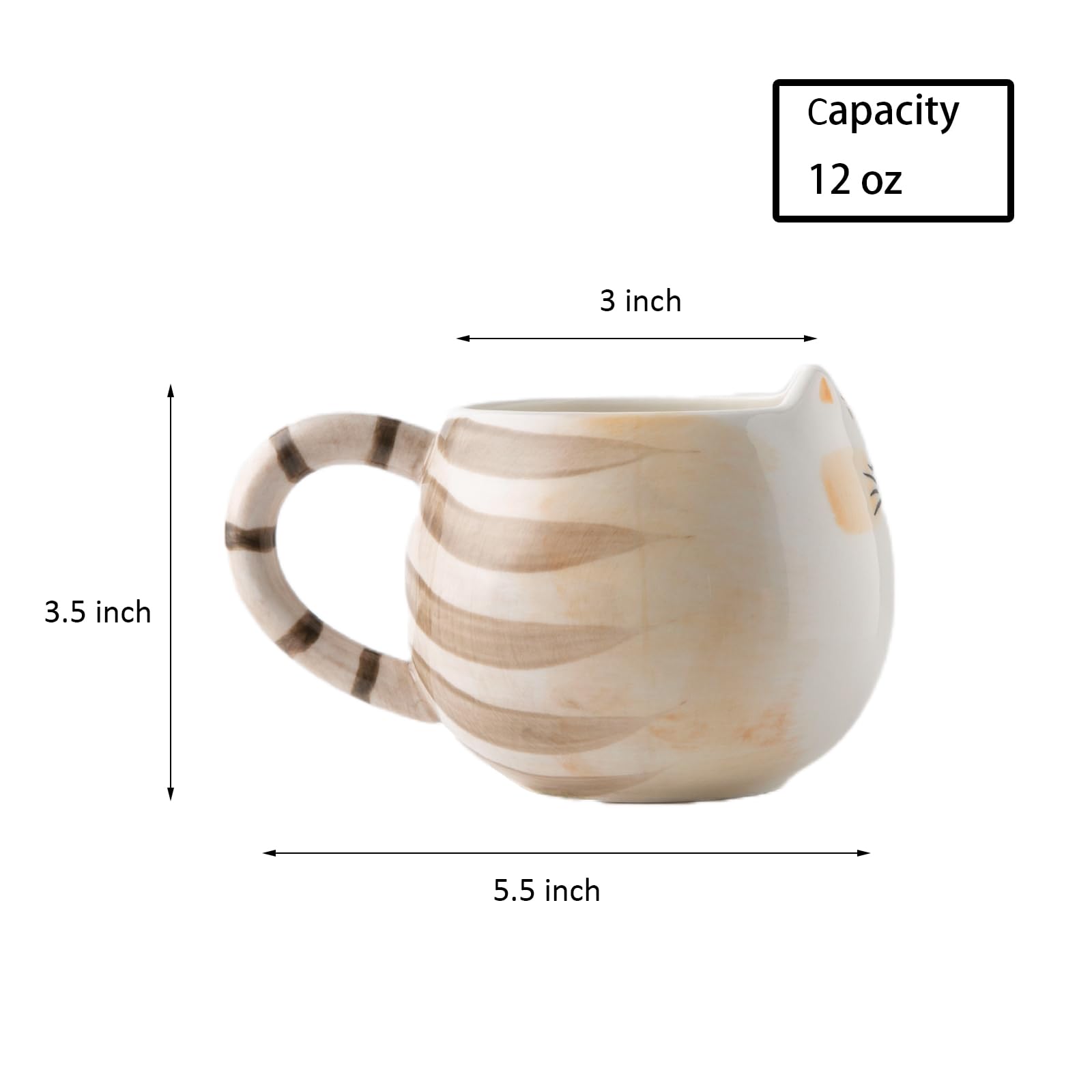 Meetbees Cute Cat Coffee Mug with Ears, 12 Oz Ceramic Cat Tea Cup for Women and Men, Cat Themed Choice for Cat Lovers