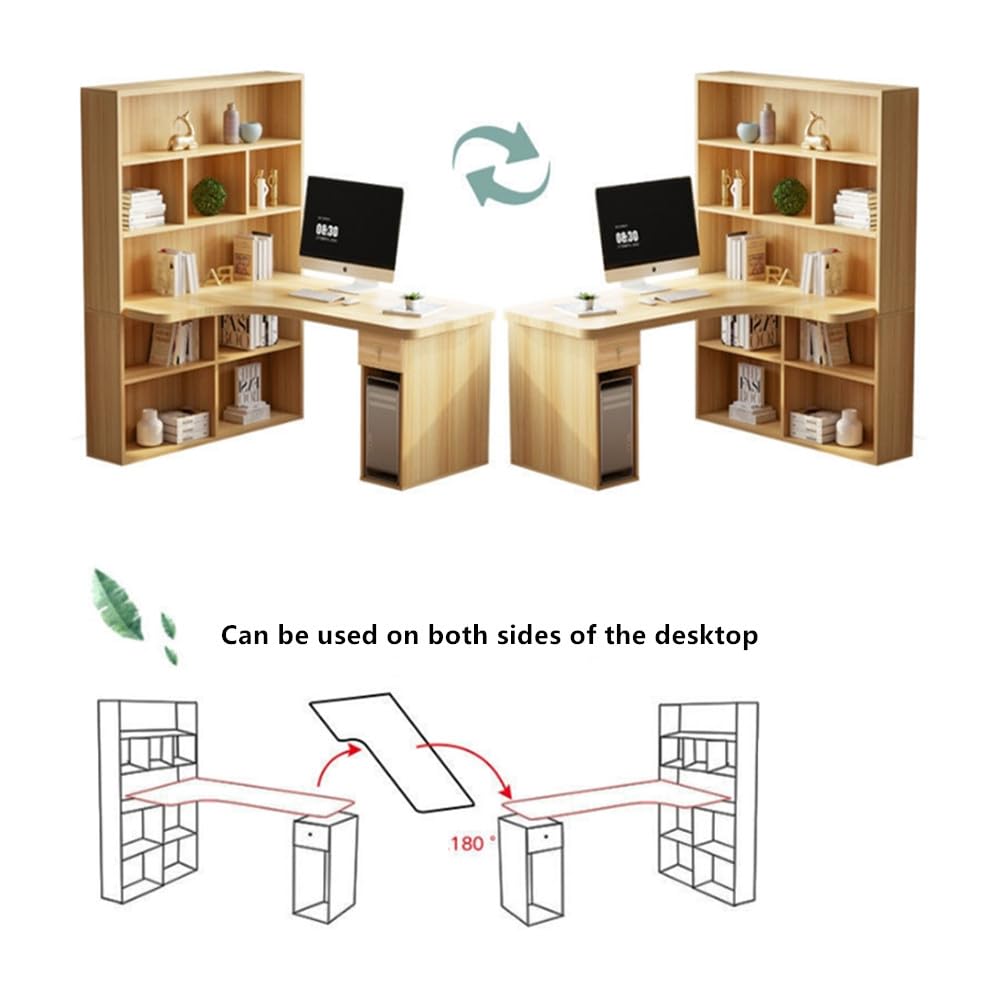 LAKIQ Modern L-Shaped Corner Desk with Bookshelf Engineered Wood Home Writing Desk with Hutch Rectangular Home Office Computer Desk with Storage Shelves(Light Walnut, 47.2" L x 23.6" W x 63" H)