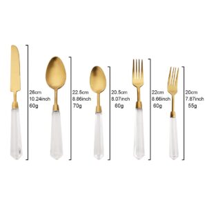 JASHII 5pcs Silver 304 Stainless Steel Flatware Cutlery Set with Transparent Acrylic Handle Diamond Shape, Matte Knife Fork Spoon Set, Dishwasher Safe for Home Wedding Hotel