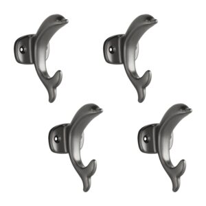 xsgtzmj 4 pcs decorative hooks dolphin styling,dolphin coat hook for hanging keys, bags, bath towels, dolphin hook with fixing accessories (gray)