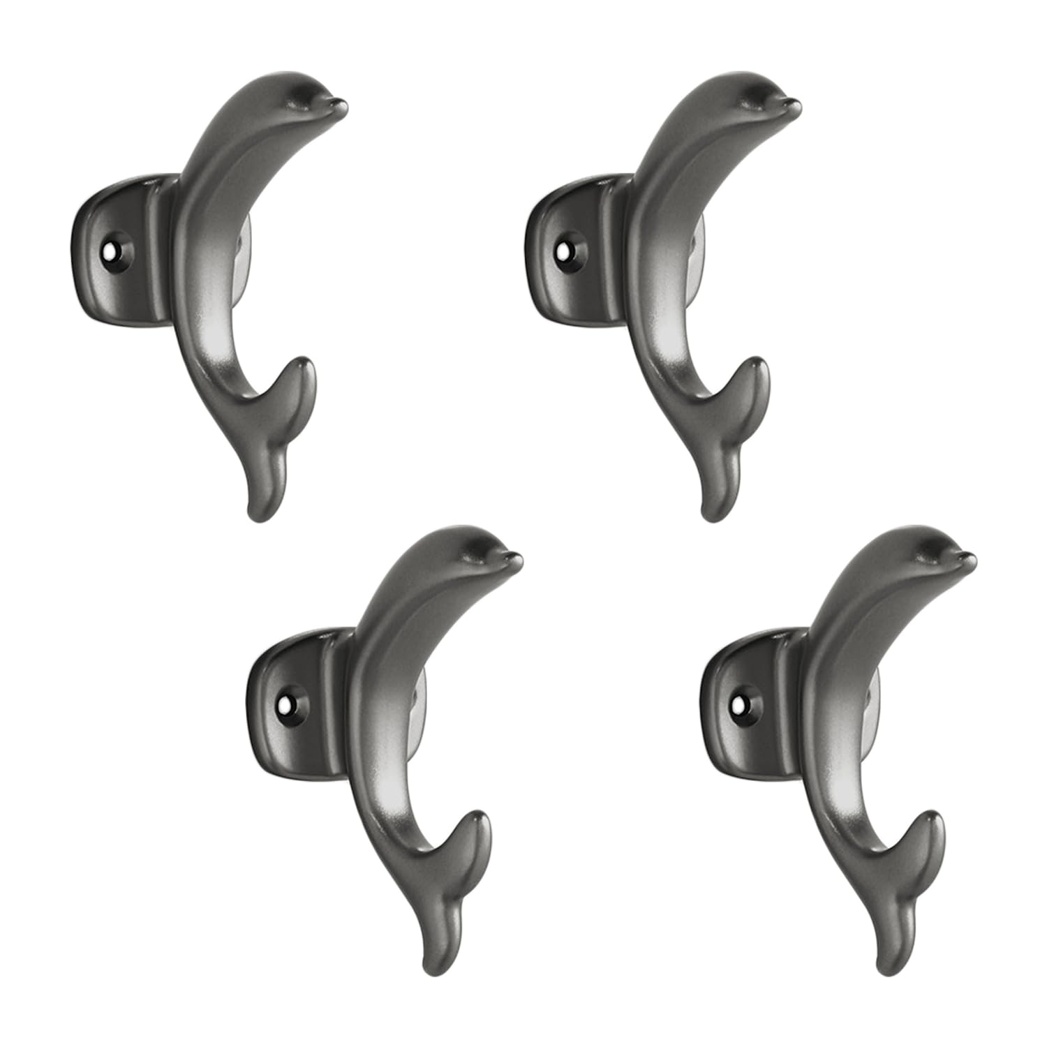 XSGTZMJ 4 Pcs Decorative Hooks Dolphin Styling,Dolphin Coat Hook for Hanging Keys, Bags, Bath Towels, Dolphin hook with Fixing Accessories (Gray)