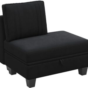 Belffin Velvet Convertible Storage Chaise Ottoman with Back Side for Velvet Sectional Sofa Black