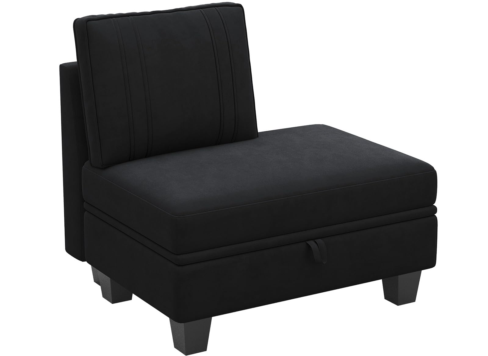 Belffin Velvet Convertible Storage Chaise Ottoman with Back Side for Velvet Sectional Sofa Black