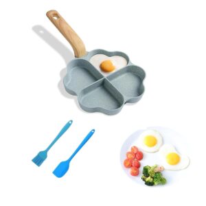 aisibo egg frying pan, nonstick egg frying pan with brush scraper, four-cup fried egg pan multi egg frying pan for burger, omelet, outdoor camping (blue)