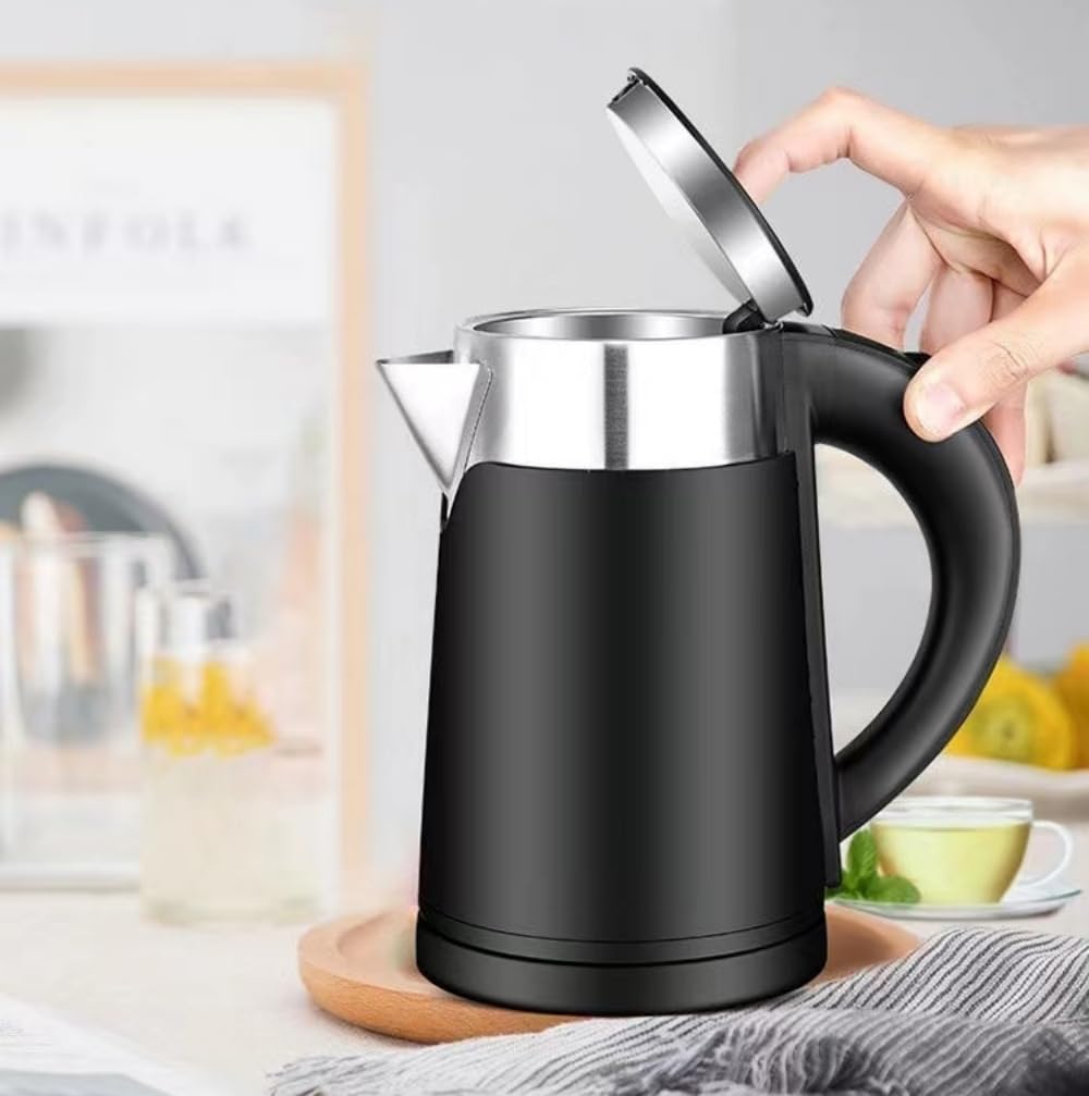 Wdcme Small Portable Electric Tea Kettle, 0.8L Travel Electric Coffee Kettle, Mini Hot Water Boiler Stainless Steel (Black)