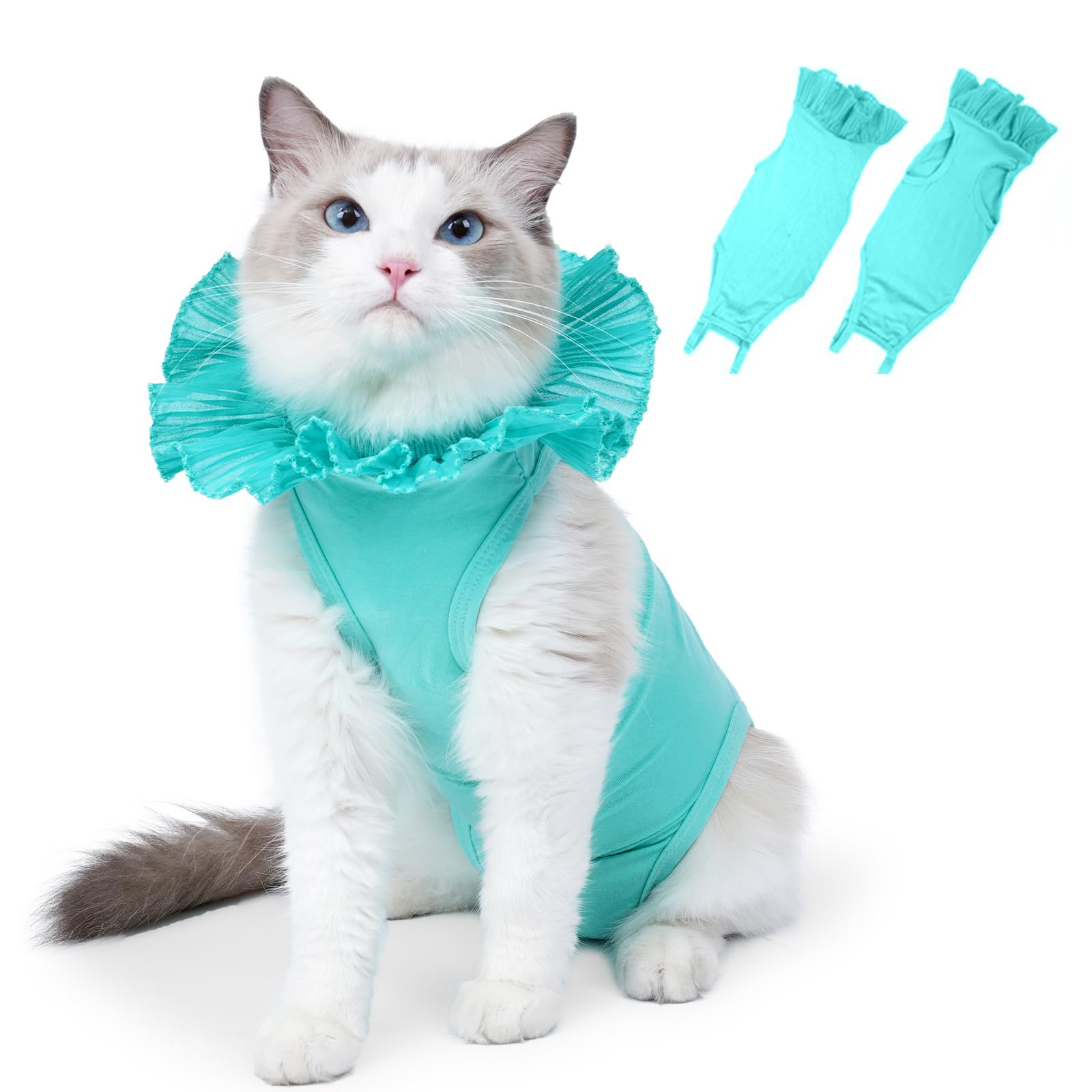 LKJYBG Cat Recovery Clothes Soft Breathable Anti-Licking Bodysuit with Adjustable Buckle E-Collar Substitute Avocado Green M