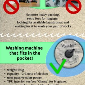 Waschii Portable Travel Laundry Bag - Solar Heated, Eco-Friendly, Compact and Durable Laundry Solution for Camping, Hiking, and Travel