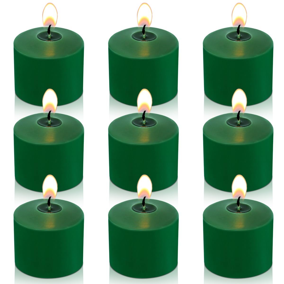 8 Hour Green Votive Candles for Weddings Party Spring and Emergency, Set of 9 Unscented Bulk Candles for Restaurants and Home Decoration