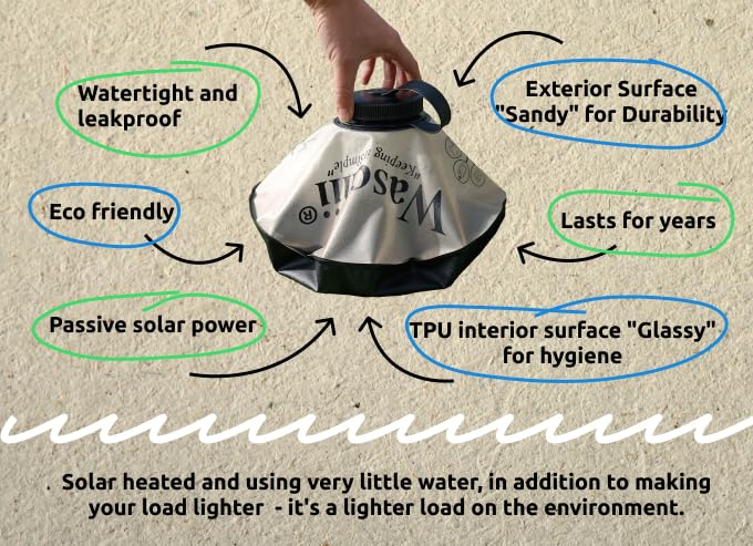 Waschii Portable Travel Laundry Bag - Solar Heated, Eco-Friendly, Compact and Durable Laundry Solution for Camping, Hiking, and Travel