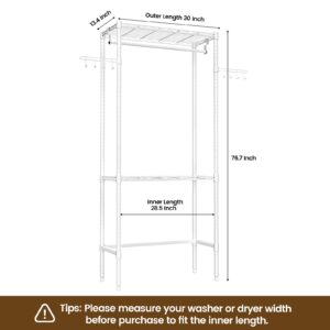 Memobarco Over Washer and Dryer Shelves, 2 Tiers Metal Clothes Drying Rack, Laundry Room Bathroom Organization, Space Saving Freestanding Closet Organizer Storage with Wire Shelves Side Hooks, White