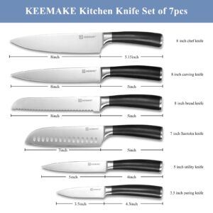 KEEMAKE Kitchen Knife Block Set - 7Pcs Kitchen Knives with Magnetic Knife Holder, High Carbon Stainless Steel Chef Knife Set with Block, Ultra Sharp Knives Set for Kitchen With Ergonomic Handle