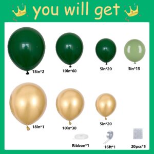 151pcs Green and Gold Balloon Arch Kit, Emerald Forest Hunter Dark Green Metallic Gold Sage Green Balloons for Birthday, Baby Shower, Gender Reveal, Anniversary, Wedding, Jungle Ball Party Decorations