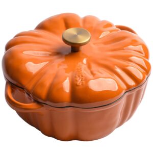 hgjgwqh cast iron dutch oven, pumpkin shape cooking pot casserole with lid and handles, non-stick stew pot soup pot halloween cooking pot enamel cookware crock pot for soup porridge stew gift,1.5l