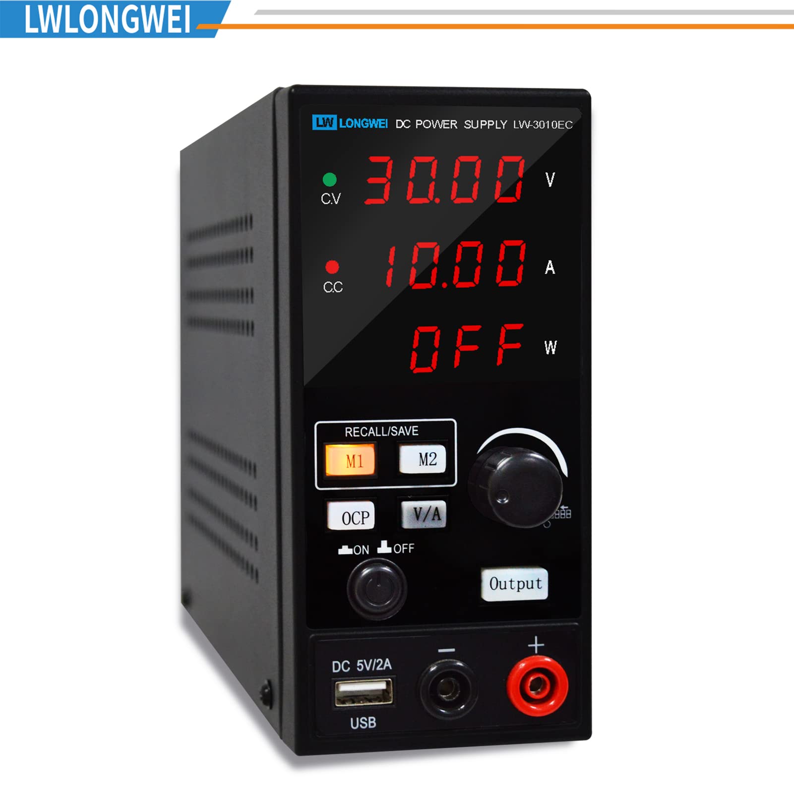 LWLONGWEI DC Power Supply Variable,30V 10A 300W Programmable Memory Function Adjustable Switching Regulated DC Bench Power Supply with 4-Digits LED Power Display 5V/2A USB Coarse and Fine Adjustmentsy