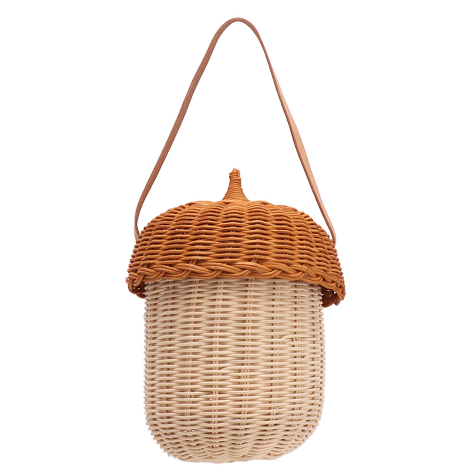 Rattan Woven Basket, Wicker Storage Basket Woven Baskets Acorn Bag Mushroom Basket Rattan Basket Woven Basket with Lid for Boys Girls Photography Props(Large)