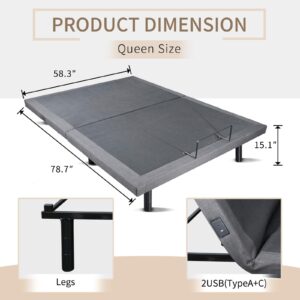 BEARMANOUTDOOR Adjustable Bed Frame Queen,Zero Gravity Electric Bed with Wireless Remote,Queen Adjustable Bed Base,Under Bed Light,Head and Foot Incline,4 USB Ports,Adjustable Heights,Easy Assembly