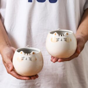 Meetbees Cute Cat Coffee Mug with Ears, 12 Oz Ceramic Cat Tea Cup for Women and Men, Cat Themed Choice for Cat Lovers