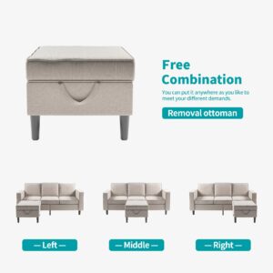 BALUS Sectional Sofa L Shaped Couch with Movable Storage Ottoman/Side Pockets/Modern Sofas/Easy Assembly/Free Combination - Beige