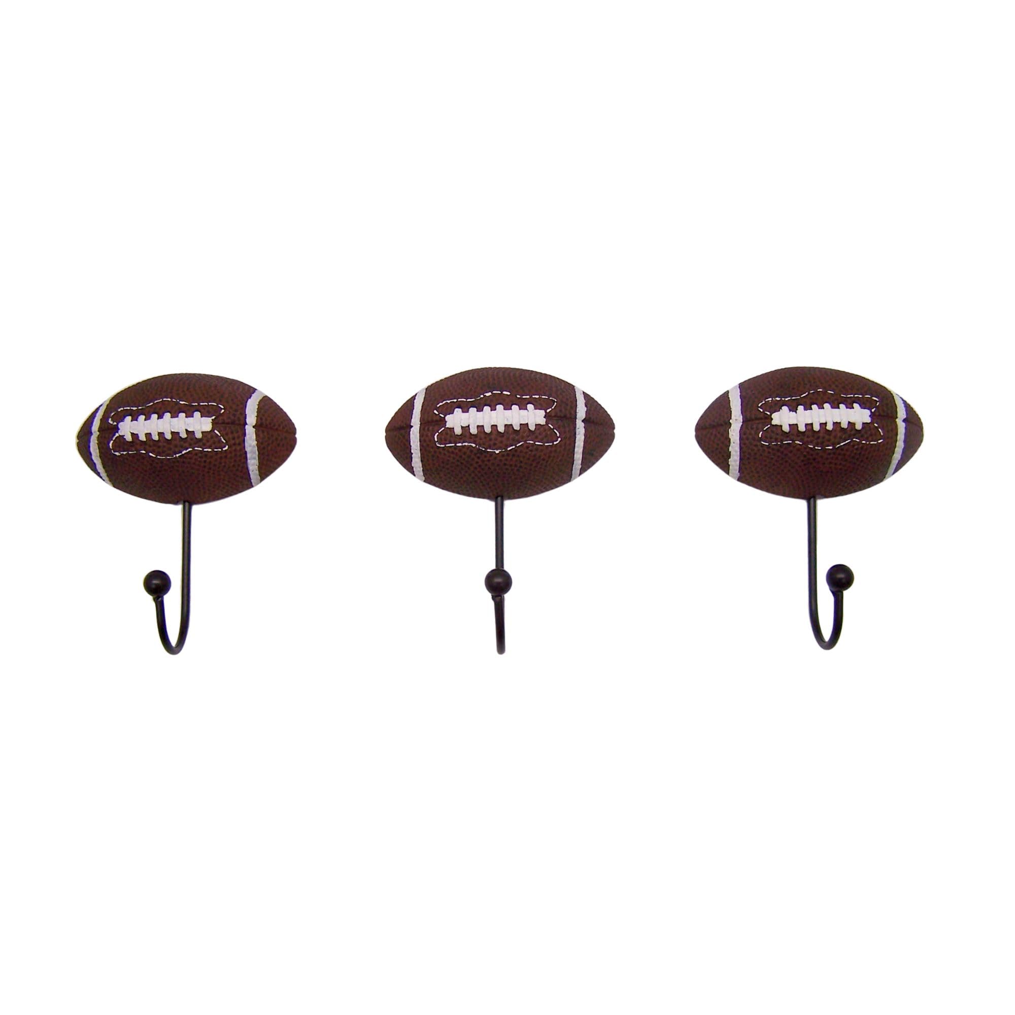 Wowser Football Wall Hooks, Set of 3, Sporty Interior Design, Wall Mounted Decor, 5.25 Inches