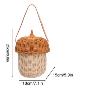 Rattan Woven Basket, Wicker Storage Basket Woven Baskets Acorn Bag Mushroom Basket Rattan Basket Woven Basket with Lid for Boys Girls Photography Props(Large)