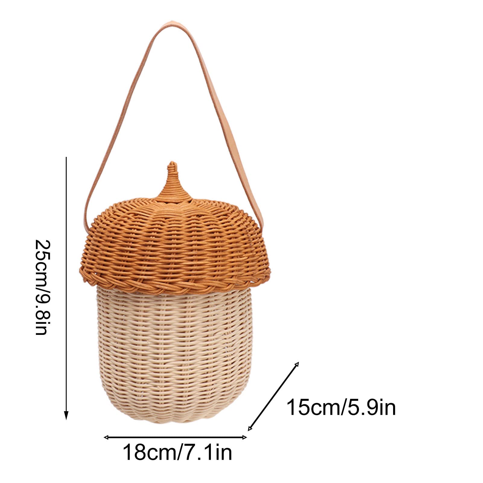 Rattan Woven Basket, Wicker Storage Basket Woven Baskets Acorn Bag Mushroom Basket Rattan Basket Woven Basket with Lid for Boys Girls Photography Props(Large)