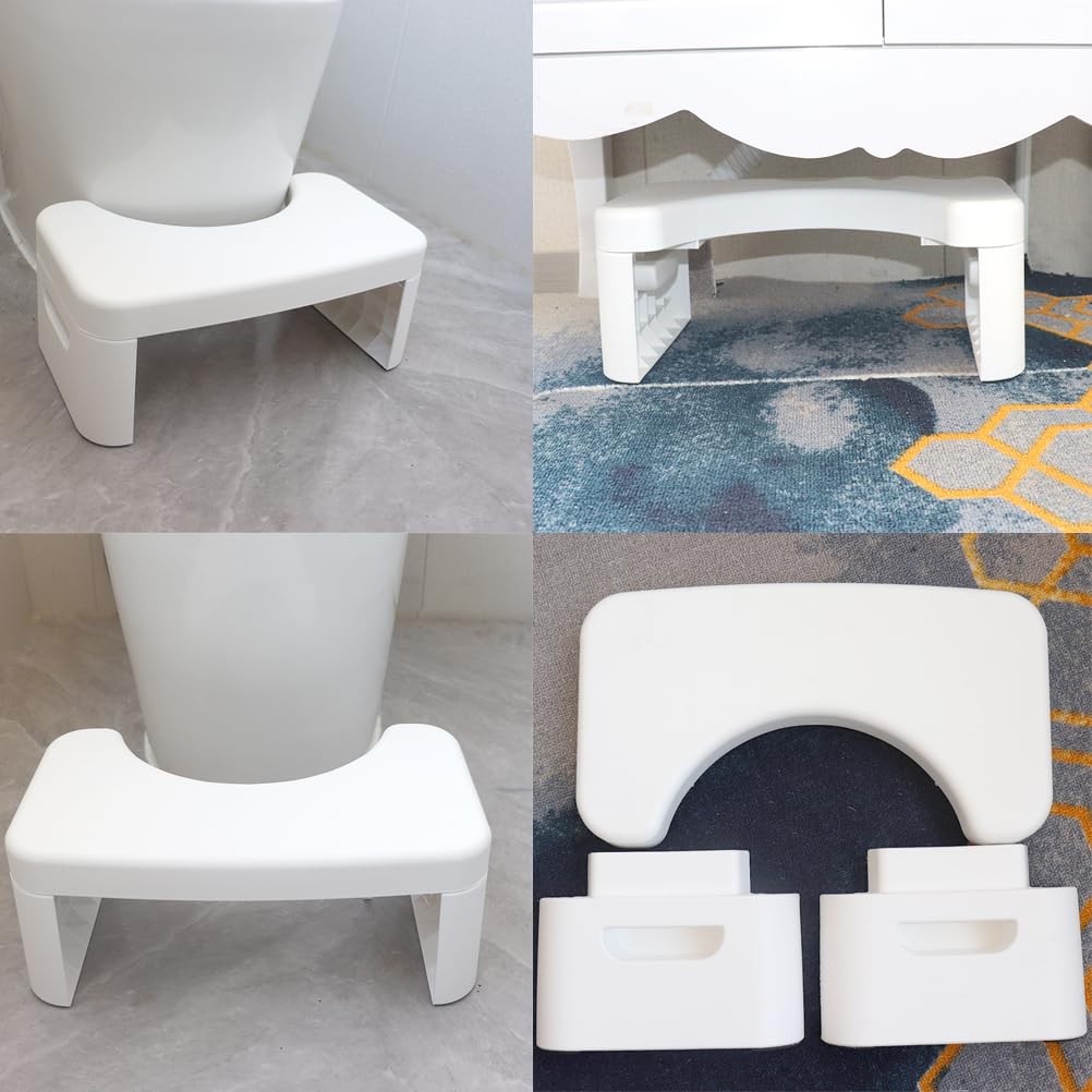 Folding Toilet Stool, Foldable Squatting Stool Poop Stool, Bathroom Toilet Potty Stool, Splicable Poop Stool | Bathroom Accessories | Foot Stool (White Toilet Stool)