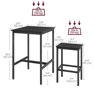 VASAGLE Bar Table and Chairs Set, Square Bar Table with 2 Bar Stools, Dining Pub Bar Table Set for 2, Space Saving for Kitchen Breakfast, Living Room, Party Room, Ebony Black and Ink Black