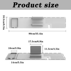 Bath Shelf Over Tub, Silicone Bathtub Tray Caddy, 35.4 * 6.5 Inches Bathtub Table Tray for Adults, Bath Board with Book Stand and Soap Tray