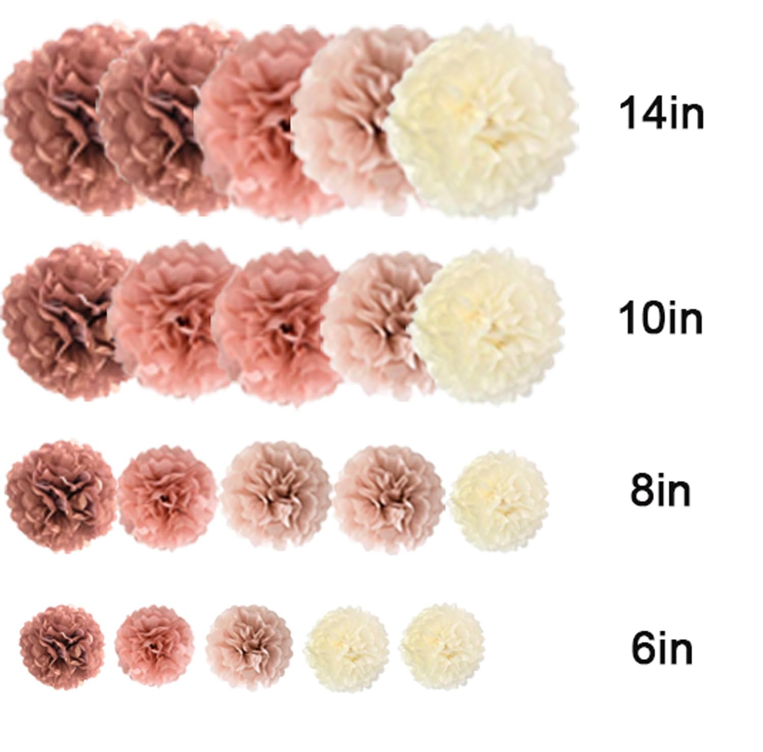 AimtoHome Party Tissue Paper Pom Poms 20 Pcs Tissue Paper Flowers Decorations for Birthday , Wedding, Bachelorette, Bridal Shower, Graduations, Baby Shower Decor (Rose Gold,Dusty Pink, Coral, Cream)